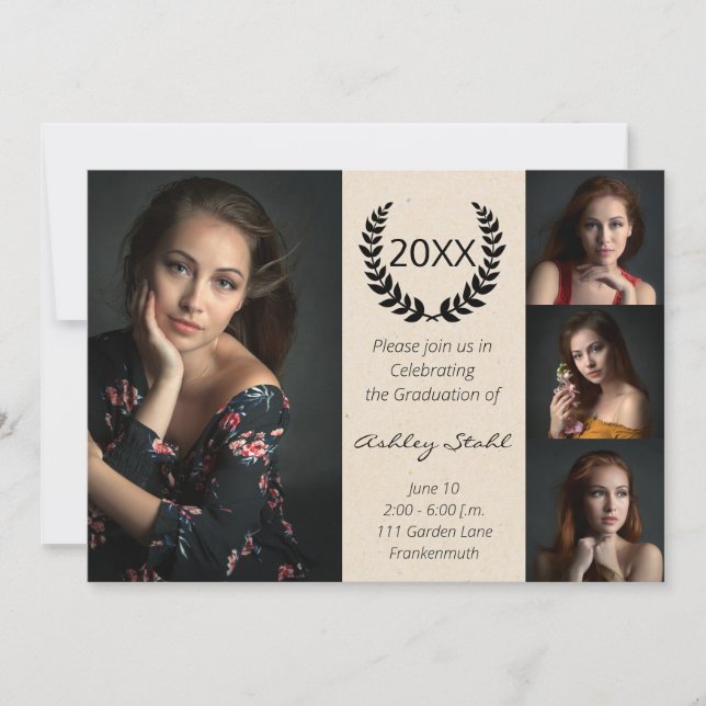 Sophisticated Black and Gold Photo Graduation Part Invitation (Front)