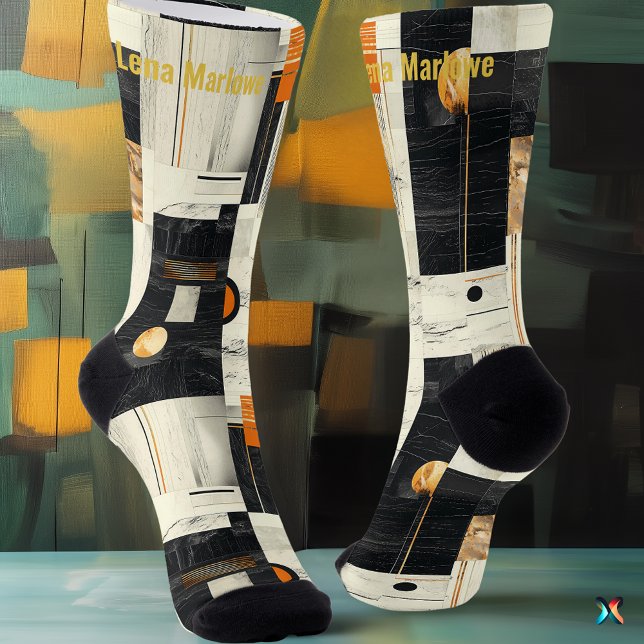 Sophisticated Black and Orange Geometric Abstract Socks (Creator Uploaded)