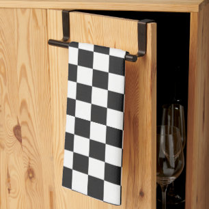 Sophisticated Black and White Checkered Pattern Kitchen Towel