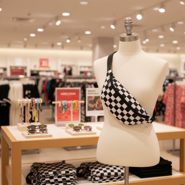 Sophisticated Black and White Chequered Pattern Fanny Pack (Creator Uploaded)