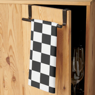 Sophisticated Black and White Chequered Pattern Kitchen Towel
