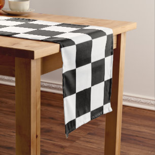 Sophisticated Black and White Chequered Pattern Long Table Runner