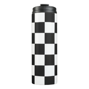 Sophisticated Black and White Chequered Pattern Thermal Tumbler