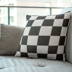 Sophisticated Black and White Chequered Pattern Throw Pillow