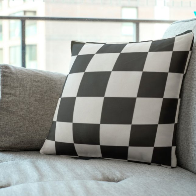 Sophisticated Black and White Chequered Pattern Throw Pillow (Creator Uploaded)