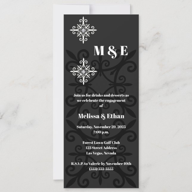 Sophisticated Black and White Engagement Party Invitation (Front)