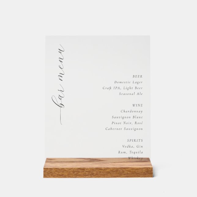 Sophisticated Black and White Minimalist Bar Menu (Recto)