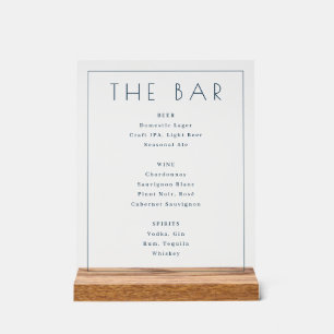 Sophisticated Black and White Minimalist Bar Menu Acrylic Sign