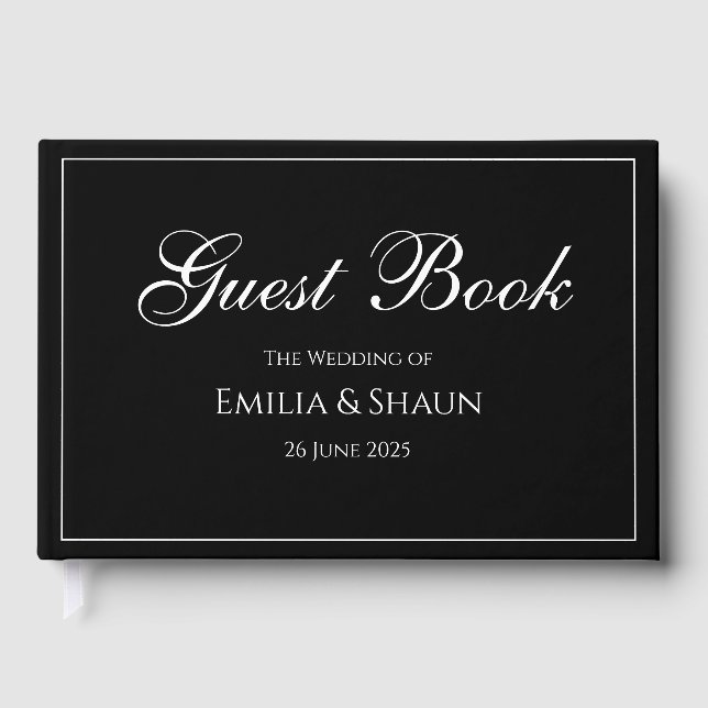 Sophisticated Black and White Wedding Guest Book (Front)