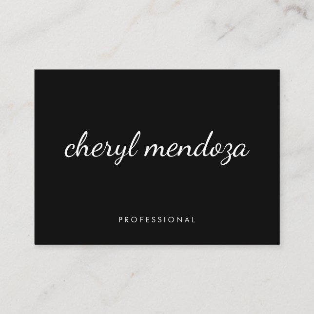 Sophisticated Black Beige Cursive Text Business Card (Front)