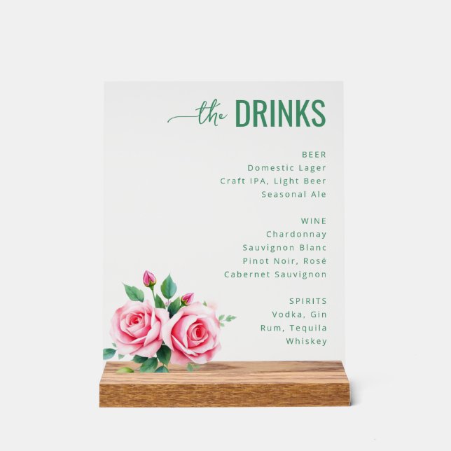 Sophisticated Black Floral Beverage Menu (Recto)