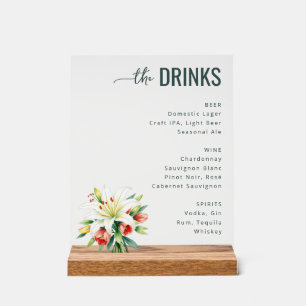 Sophisticated Black Floral Beverage Menu Acrylic Sign