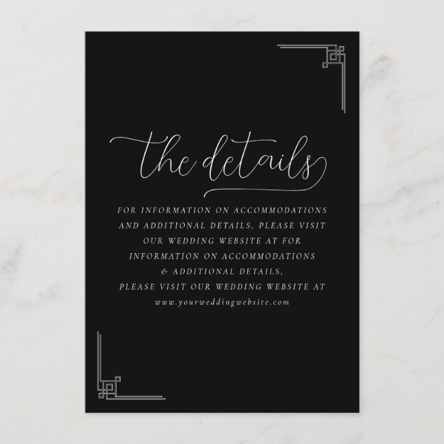 Sophisticated Black Geometric Calligraphy Enclosure Card (Front)