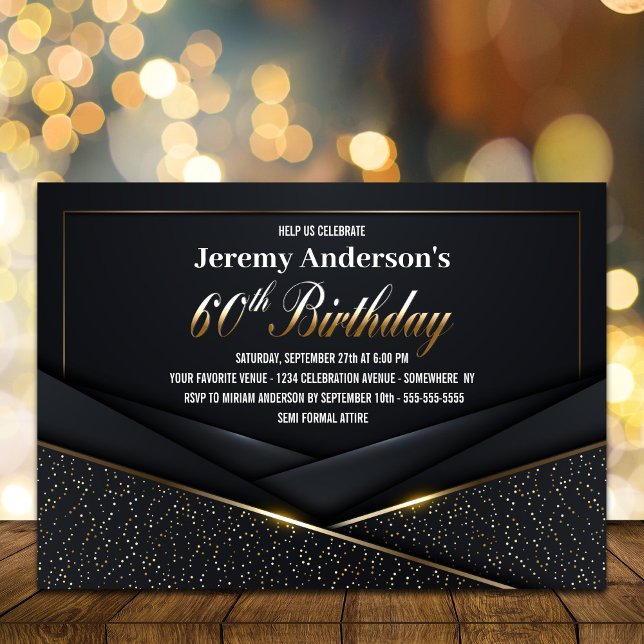 Sophisticated Black Gold 60th Birthday Party Invitation (Creator Uploaded)