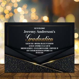 Sophisticated Black Gold Graduation Party Invitation