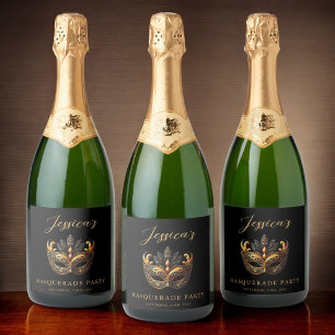 Sophisticated Black & Gold Masquerade Celebration Sparkling Wine Label