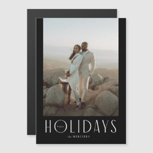 Sophisticated Black Happy Holidays Photo Magnetic Invitation
