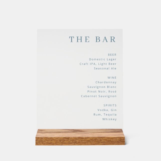 Sophisticated Black Minimalist Bar Menu Acrylic Sign (Front)