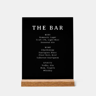 Sophisticated Black Minimalist Bar Menu Sign