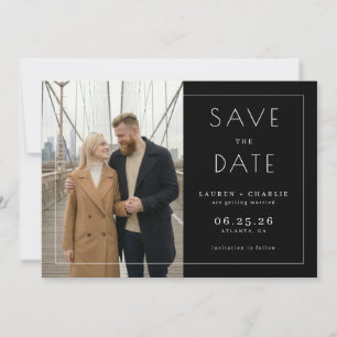 Sophisticated Black Minimalist Photo Save The Date