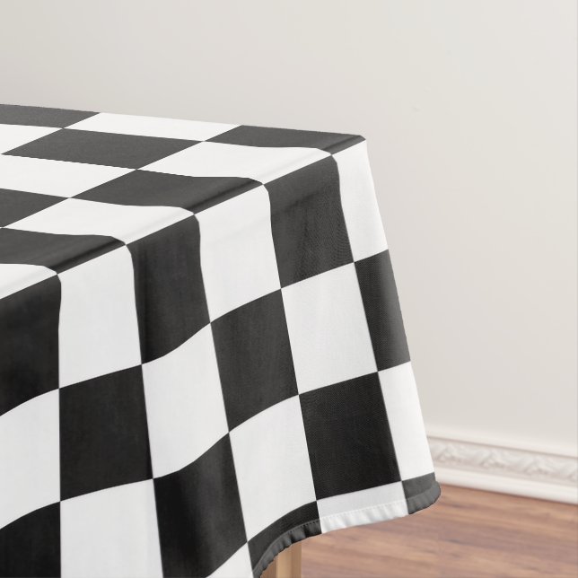 Sophisticated Black & White Chequered Party Picnic Tablecloth (In Situ)