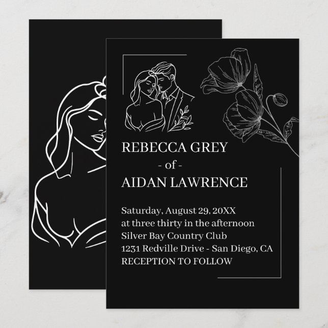 Sophisticated Black White Overlay Reception Photo  Invitation (Front/Back)