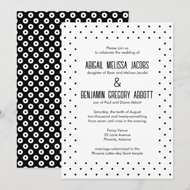 Sophisticated Black & White Polka-Dot Reception Invitation (Front/Back)