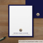 Sophisticated Blue and Gold Business Letterhead<br><div class="desc">Make a strong impression with our Sophisticated Blue and Gold Business Letterhead. This letterhead design features a white background framed in navy blue with a gold seal logo emblem that can be used as is or customized with your brand; your company name and contact information are elegantly presented in golden...</div>