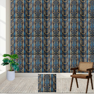 Sophisticated Blue and Gold Greek Pattern Tile