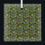 Sophisticated blue & beige floral pattern design  glass ornament<br><div class="desc">Seamless floral pattern with green leaves and buds on a dark background,  featuring intricate blue and beige branches,  evoking a natural,  elegant feel.</div>