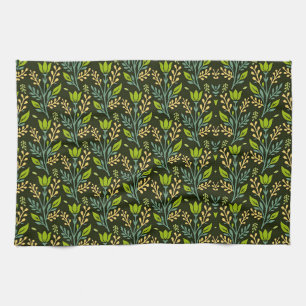 Sophisticated blue & beige floral pattern design  kitchen towel