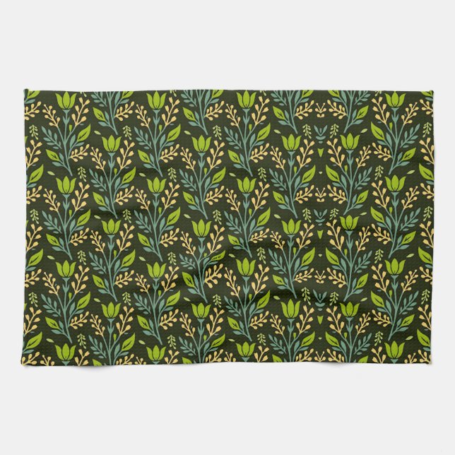 Sophisticated blue & beige floral pattern design  kitchen towel (Horizontal)