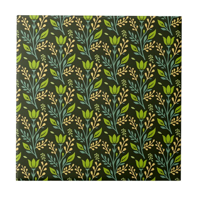 Sophisticated blue & beige floral pattern design  tile (Front)