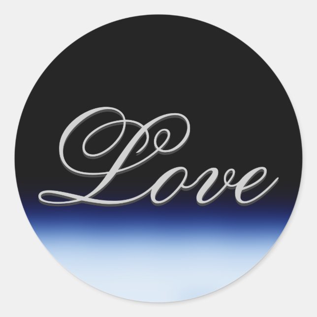 Sophisticated Blue Black Love Wedding Classic Round Sticker (Front)