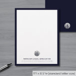 Sophisticated Blue Business Letterhead<br><div class="desc">Make a strong impression with our Sophisticated Blue Business Letterhead with Brushed Metallic Silver Logo. This letterhead design features a framed design with a brushed metallic silver seal logo emblem, with your company name and contact information elegantly presented in grey classic typography. Each sheet exudes professionalism and sophistication, making it...</div>