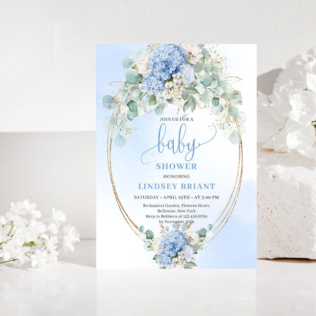 Sophisticated Blue Floral Baby Shower Invitation (Sophisticated Blue Floral Baby Shower Invitation)