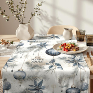 Sophisticated Blue & Gold Christmas Short Table Runner