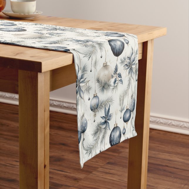 Sophisticated Blue & Gold Christmas Short Table Runner (In Situ)