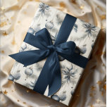 Sophisticated Blue & Gold Christmas Wrapping Paper<br><div class="desc">The image shows elegant blue and gold Christmas ornaments on a white background,  complemented by a blue poinsettia.</div>