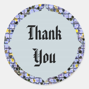 Sophisticated Blue Mosaic Tile Thank You Classic Round Sticker