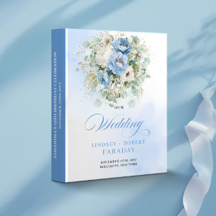Sophisticated Blue Peonies Gold Wedding Binder 
