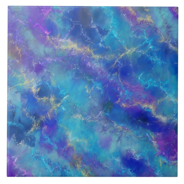 Sophisticated Blue, Purple And Gold Marble Pattern Tile (Front)