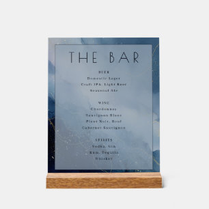 Sophisticated Blue Watercolor Bar Menu Acrylic Sign
