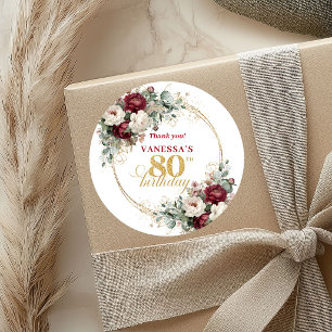 Sophisticated Blush Burgundy 80th Birthday Sticker