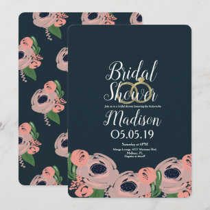 Sophisticated Blush Pink Rose Bunch Gold Foil Ring Invitation