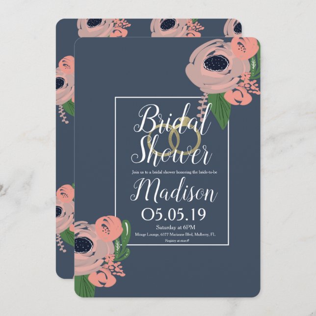 Sophisticated Blush Pink Rose Gold Foil Ring Invitation (Front/Back)