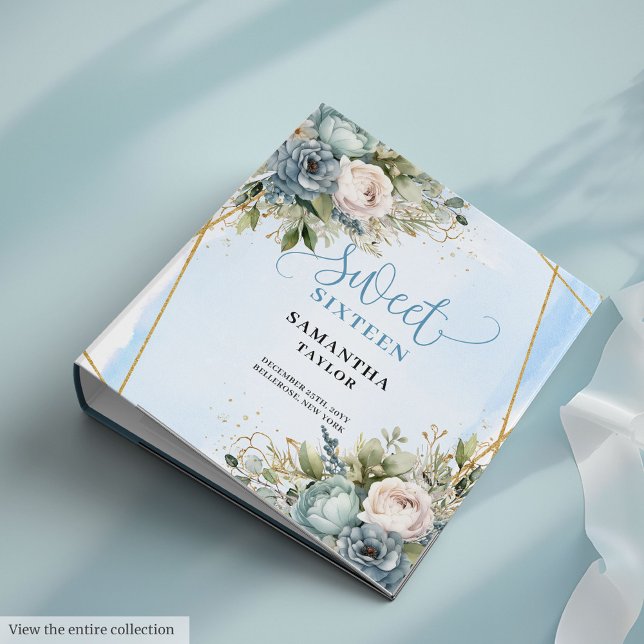 Sophisticated Boho Blue Eucalyptus Floral Sweet 16 Binder (Sophisticated Boho Blue Eucalyptus Floral Sweet Sixteen)