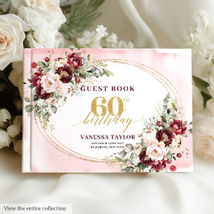 Sophisticated Boho Blush Roses Gold 60th Birthday  Guest Book