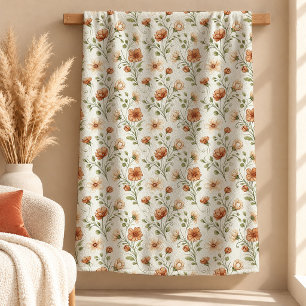 Sophisticated Boho Copper Sage Floral Blanket