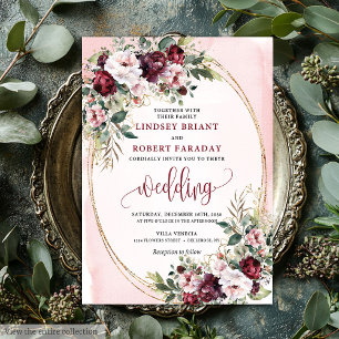 Sophisticated Boho Merlot Gold Sage Floral Wedding Invitation